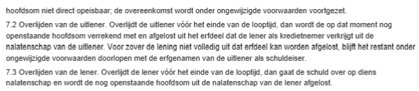 Vervolg van artikel 7: verrekening met het erfdeel bij overlijden van de uitlener of de lener